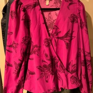 A New Day Fuchsia Floral Wrap Blouse
